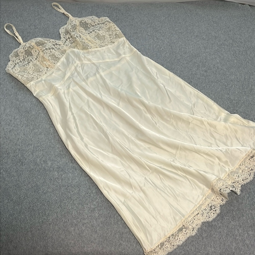 Vintage Fischer Heavenly Silk Lingerie Slip Dress Small Lace Satin Grunge - Picture 11 of 12